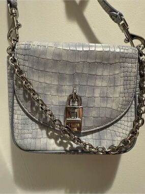 Rebecca Minkoff Light Gray Croc-Embossed Leather Card Holder